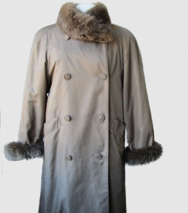 Raincoat with Detachable Sheared Rabbit & Fox Fur Sz 8 SUPERB