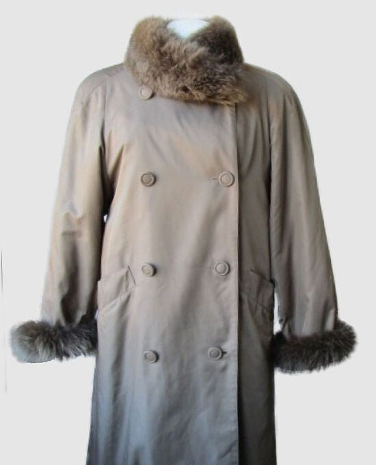 Raincoat with Detachable Sheared Rabbit & Fox Fur Sz 8 SUPERB