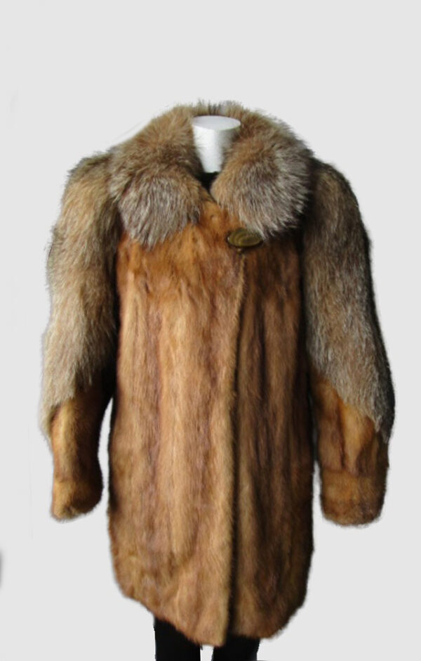 Mink Fur Coat with Crystal Fox Fur MINT Sz 8