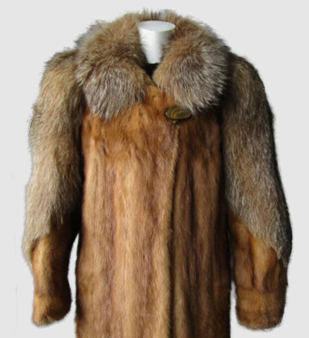 Mink Fur Coat with Crystal Fox Fur MINT Sz 8