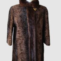 Swakara and Mink Fur Coat Jacket Brown Excellent Sz 12