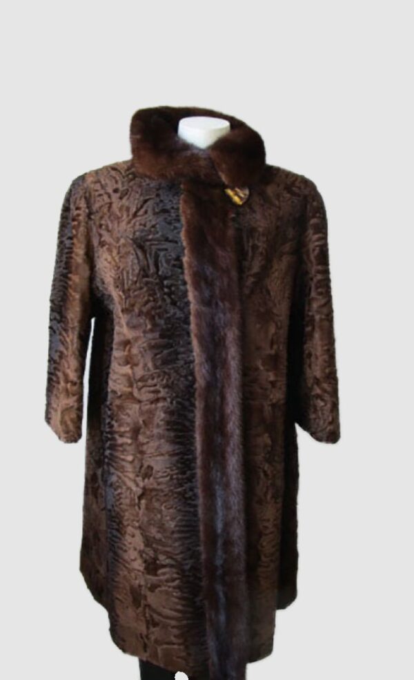 Swakara and Mink Fur Coat Jacket Brown Excellent Sz 12