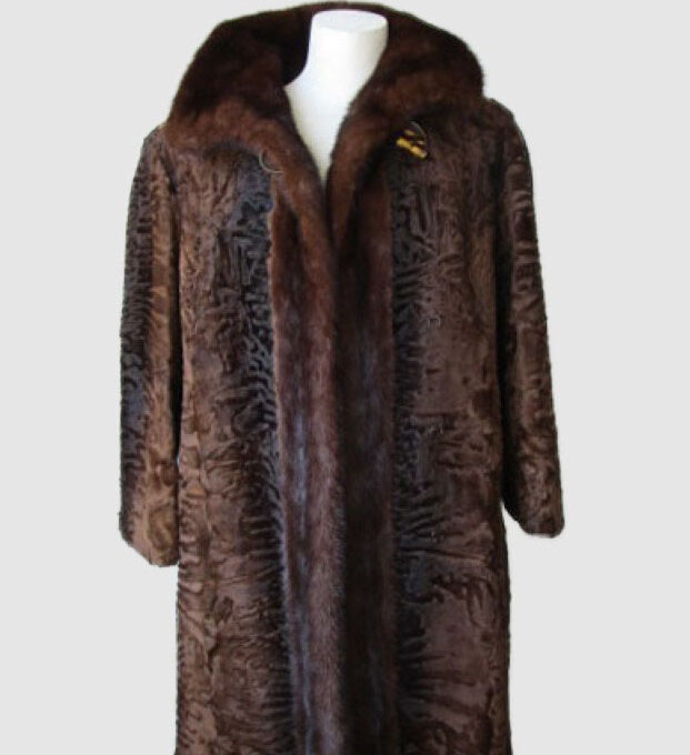 Swakara and Mink Fur Coat Jacket Brown Excellent Sz 12
