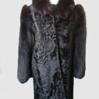 Swakara & Black Fox Fur Coat Jacket VG+ Sz 8