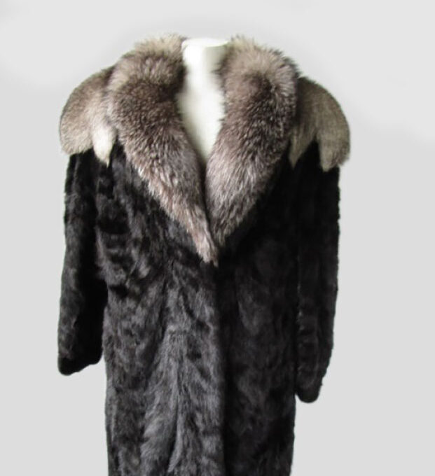 Mink Fur Coat Jacket Silver Fox Fur MINT+ Sz 12 Natural Black