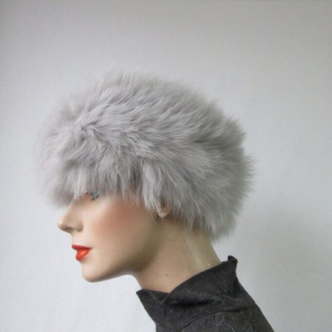 Knitted Gray Fox Fur Headband Turbans Scarf Tube Elastic Women Winter