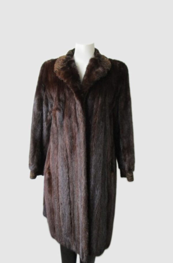 Mink Fur Coat Jacket with Swakara Fur MINT Sz 8 Natural Dark Pastel