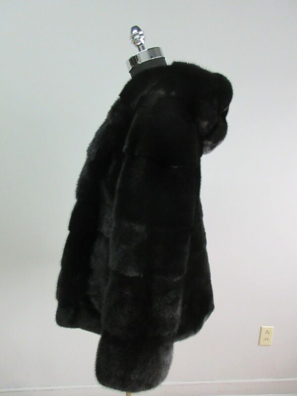 Black Mink Fur Coat Jacket with HOOD - Image 4