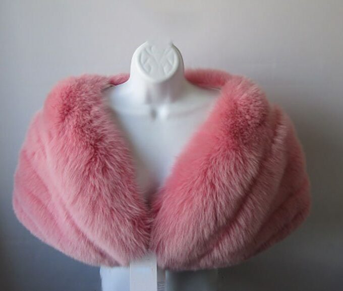 Pink Fox Fur Cape Wrap Stole Sz S WEDDING NEW YEAR