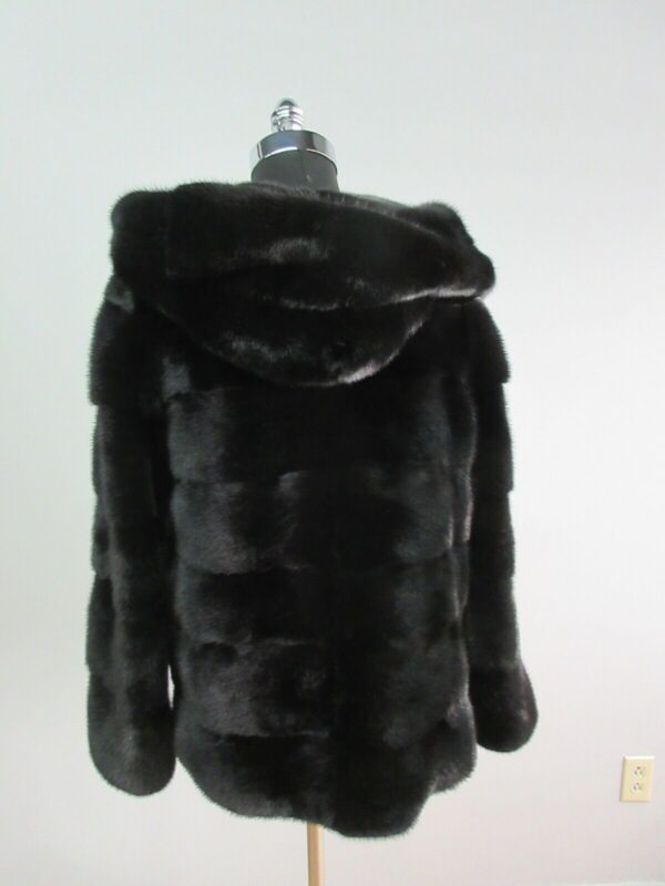 Black Mink Fur Coat Jacket with HOOD - Image 3