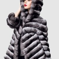 New CHINCHILLA Fur Jacket Coat Hood