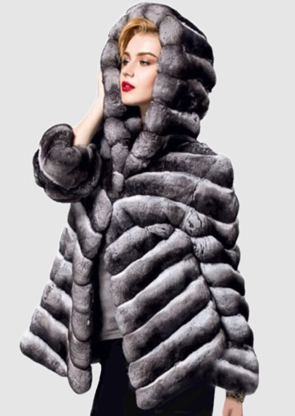 New CHINCHILLA Fur Jacket Coat Hood