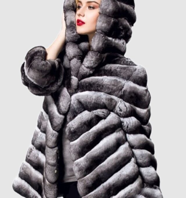 New CHINCHILLA Fur Jacket Coat Hood