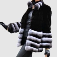 Sheared Mink Fur Coat Jacket with Chinchilla Fur