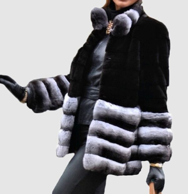 Sheared Mink Fur Coat Jacket with Chinchilla Fur