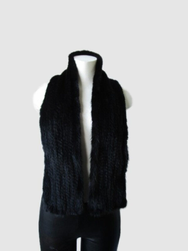 Knitted Mink Fur Scarf Knitted Black - Image 2