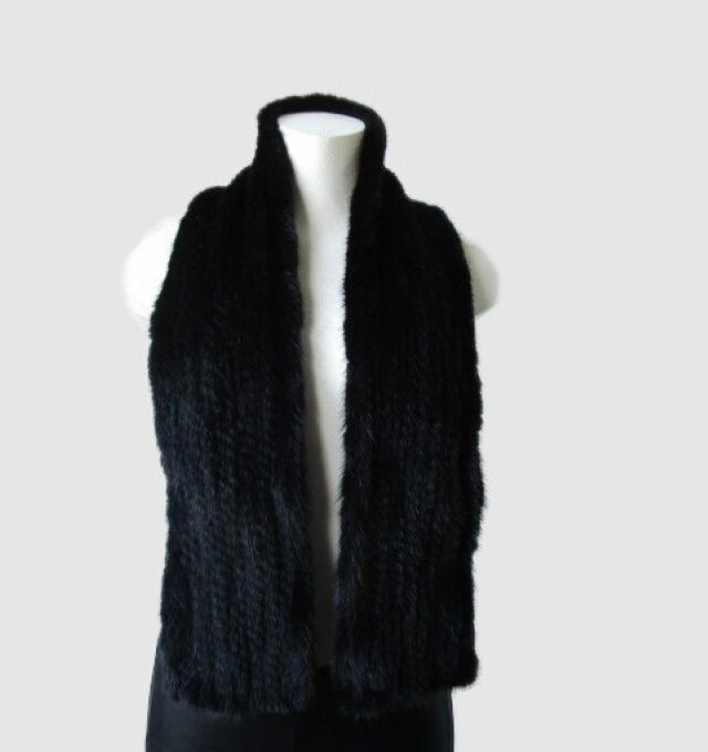 Knitted Mink Fur Tube Infinity Wrap Scarf Neck Warmer Black / Dark Ranch