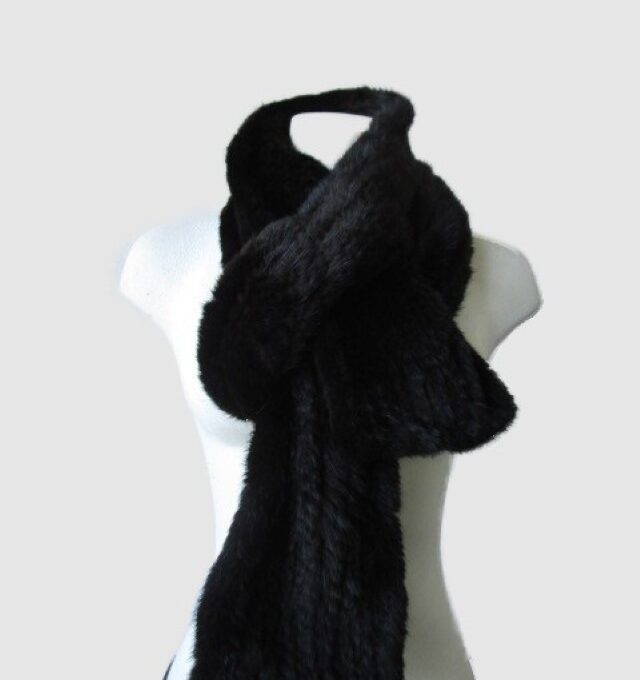 Knitted Mink Fur Scarf Knitted Black