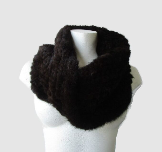 Knitted Mink Fur Tube Infinity Wrap Scarf Neck Warmer Black / Dark Ranch