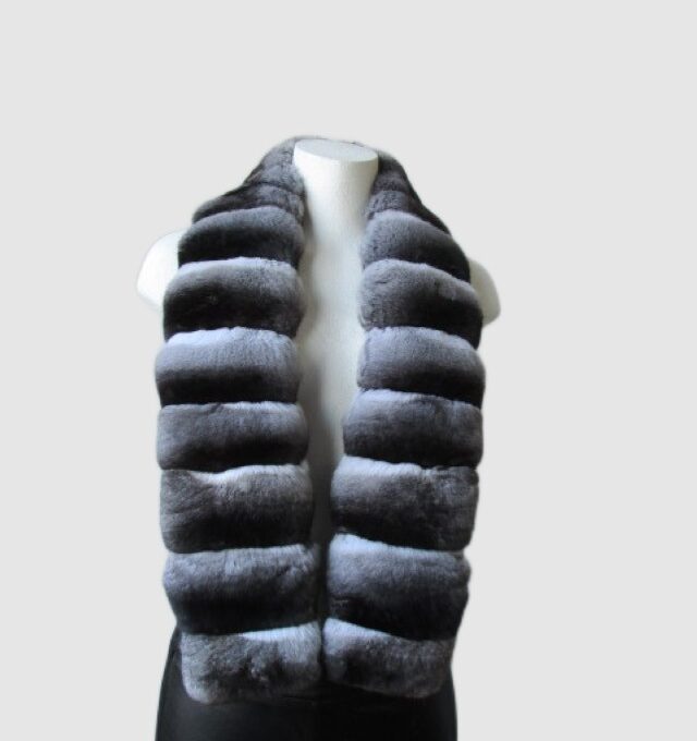 Chinchilla Fur Scarf Collar Black Velvet