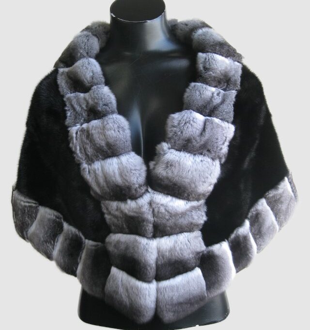 Chinchilla Fur Black Mink Cape Shawl Stole Wrap WEDDING