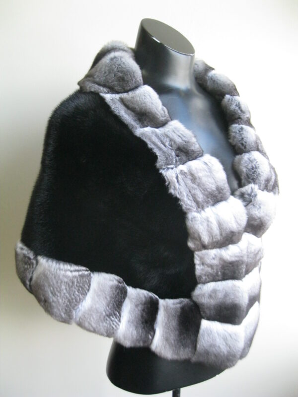 Chinchilla Fur Black Mink Cape Shawl Stole Wrap WEDDING - Image 6
