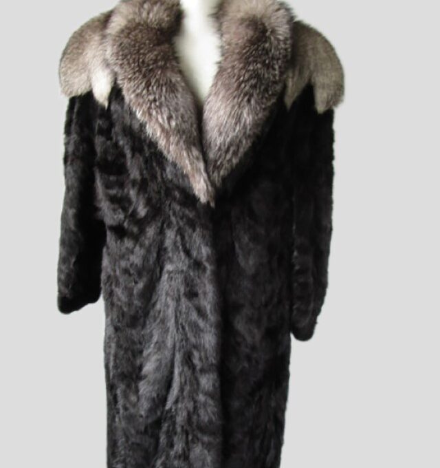 Mink Fur Coat Jacket Silver Fox Fur MINT+ Sz 12 Natural Black