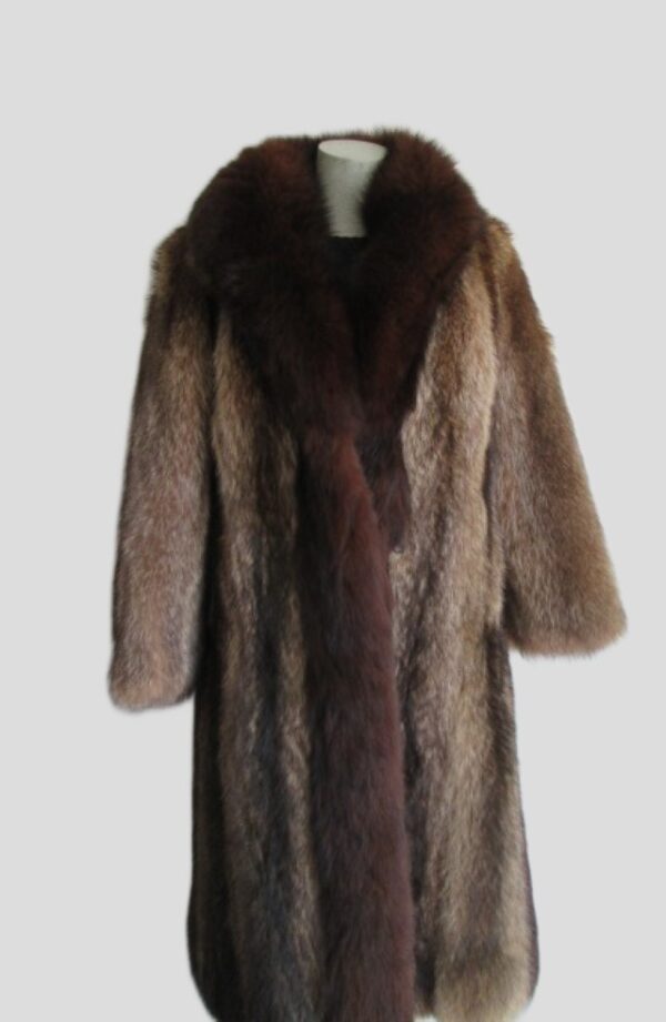 Raccoon Fur Coat Jacket Brown Fox Fur Collar MINT+ Sz 8