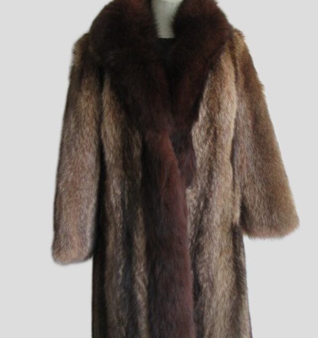 Raccoon Fur Coat Jacket Brown Fox Fur Collar MINT+ Sz 8