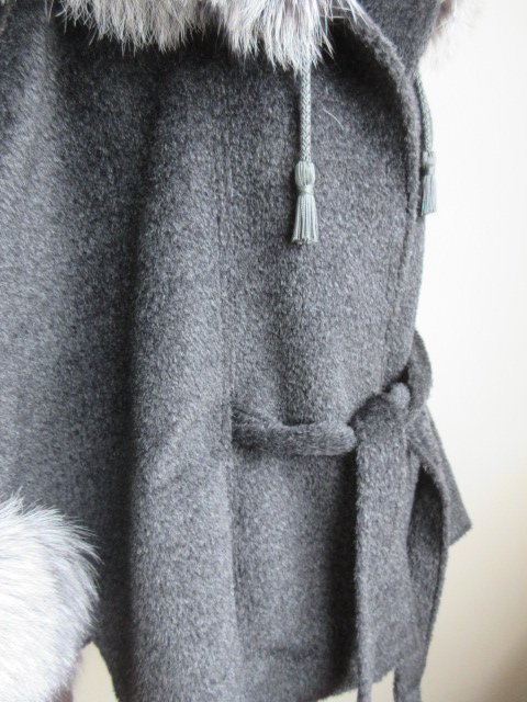 Women's Pure Alpaca Jacket Coat Cape with Silver Fox Fur Trims and Fixed Hood - Image 6