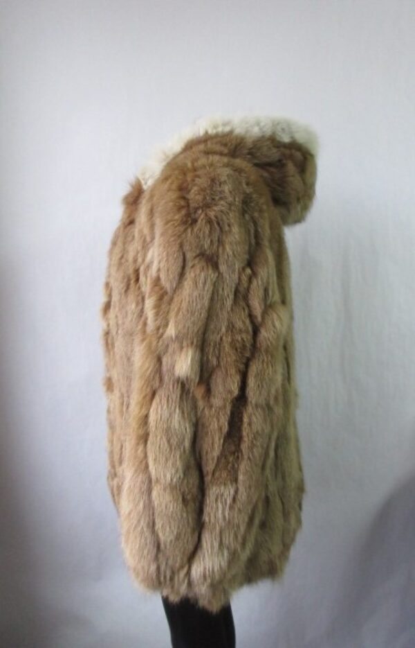 Fox Fur Coat Jacket with Hood Sz 8 Brown MINT - Image 3