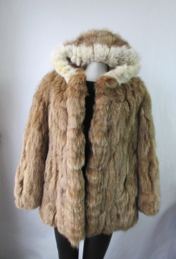 Fox Fur Coat Jacket with Hood Sz 8 Brown MINT - Image 4