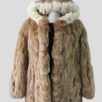 Fox Fur Coat Jacket with Hood Sz 8 Brown MINT
