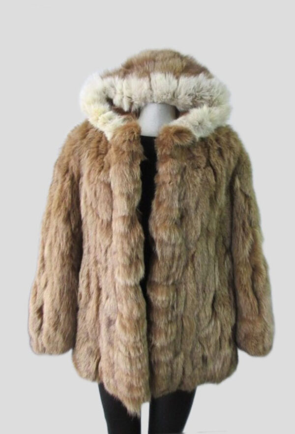 Fox Fur Coat Jacket with Hood Sz 8 Brown MINT