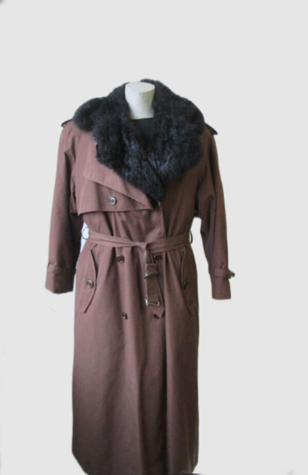 Raincoat with Opossum Fur Collar & Lining MINT Sz 8