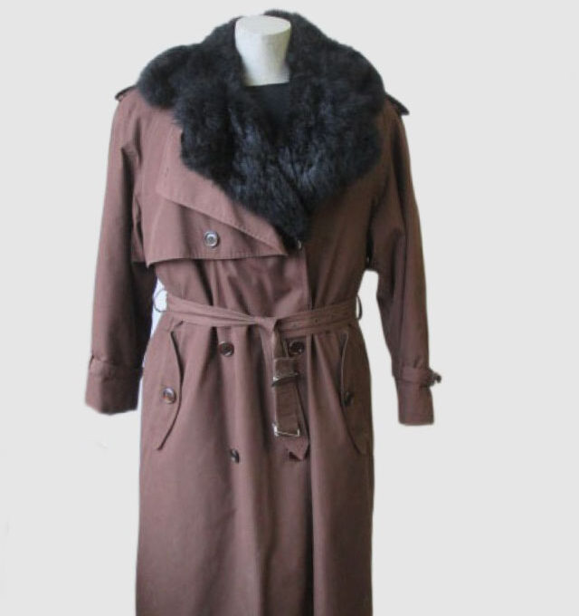 Raincoat with Opossum Fur Collar & Lining MINT Sz 8