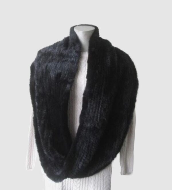 Knitted Mink Fur Tube Infinity Wrap Scarf Neck Warmer Black / Dark Brown