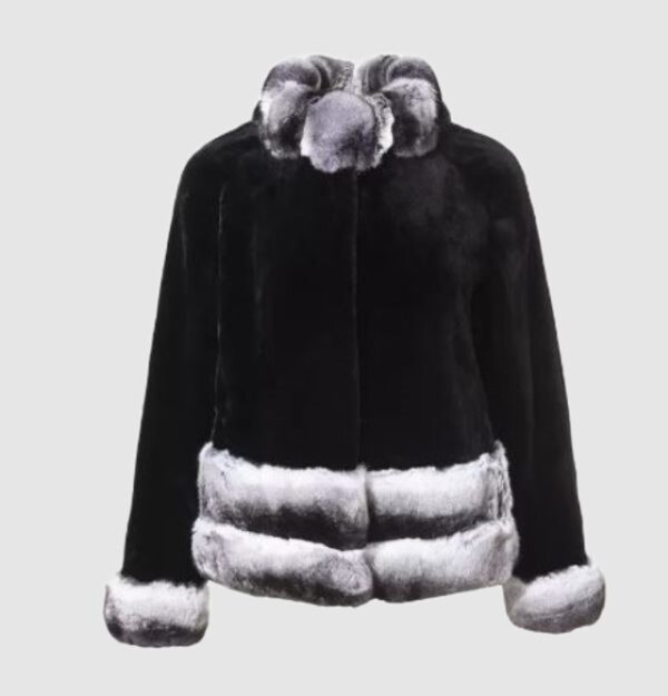 Black Mink and Chinchilla Fur Jacket Coat