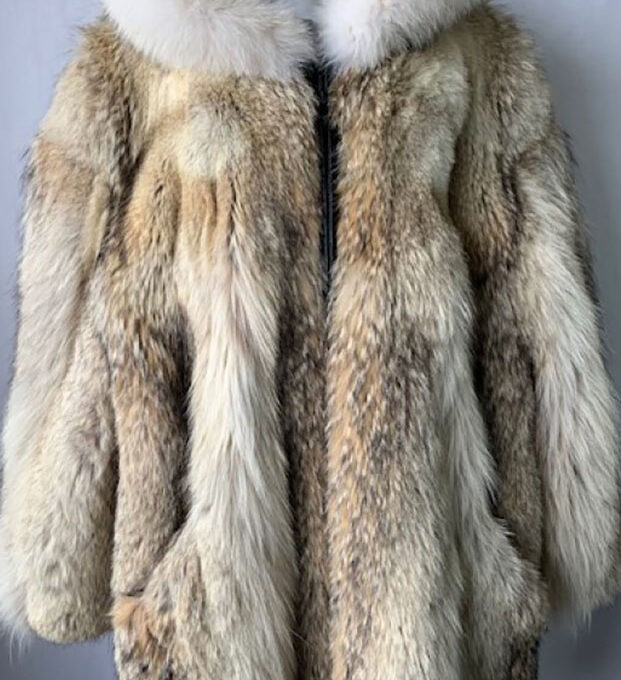 Coyote Fur Coat Jacket with Hood & Fox Showroom New