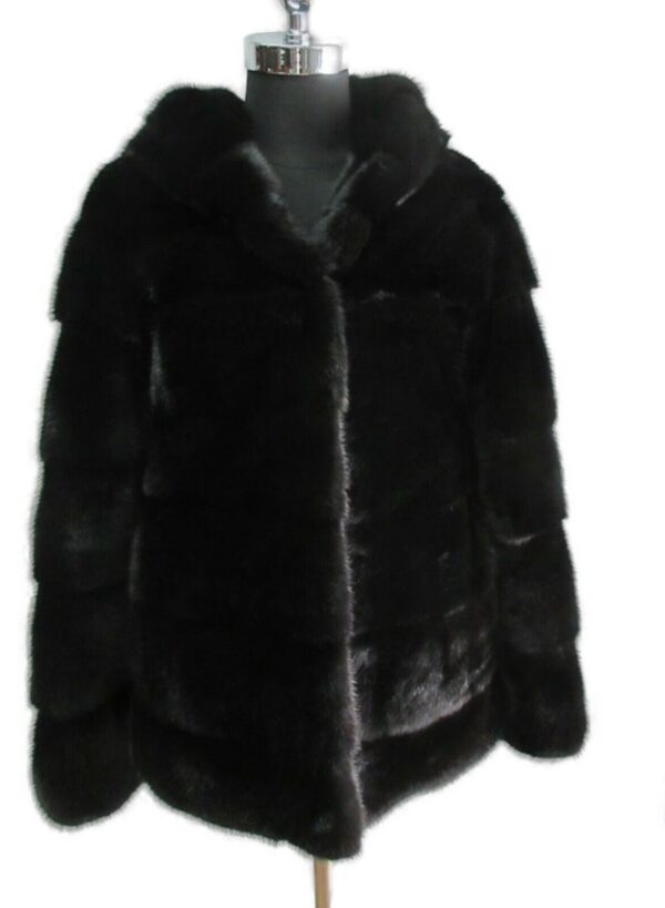 Black Mink Fur Coat Jacket with HOOD