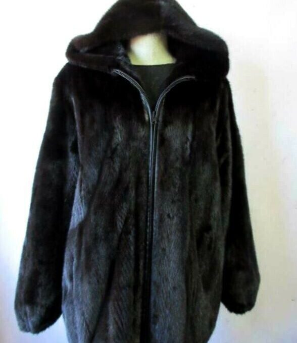 Mink Fur Bomber Jacket Coat Hood Natural Dark Ranch