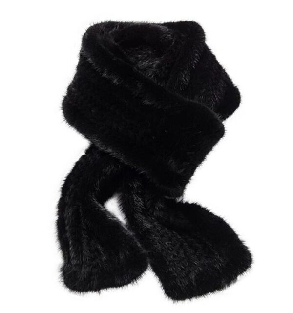 Knitted Mink Fur Scarf Knitted Black - Image 3