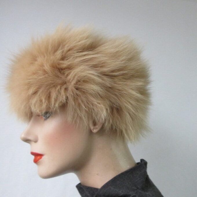 Knitted Caramel Fox Fur Headband Turbans Scarf Tube Elastic Women Winter