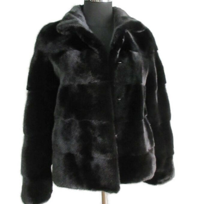 Mink Fur Coat Jacket Female Natural Black