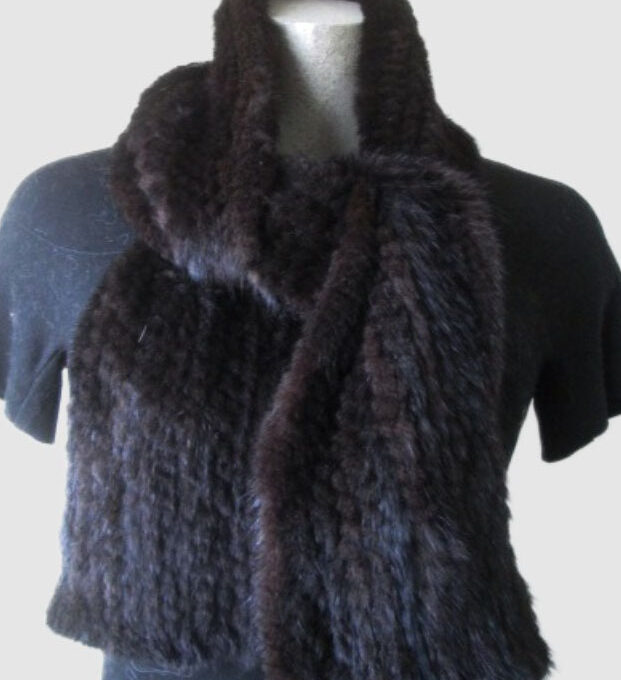 Knitted Mink Fur Scarf Dark Ranch