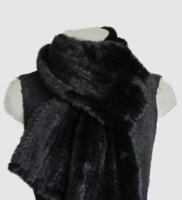 Knitted Mink Fur Scarf Black