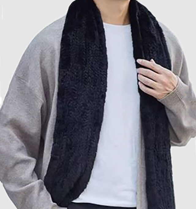 Knitted Mink Fur Scarf Knitted Black