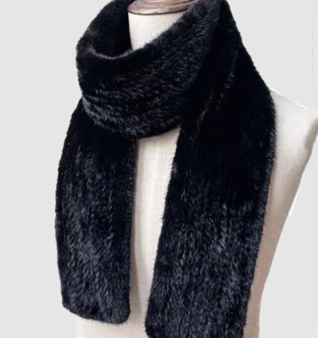 Knitted Mink Fur Scarf Knitted Black