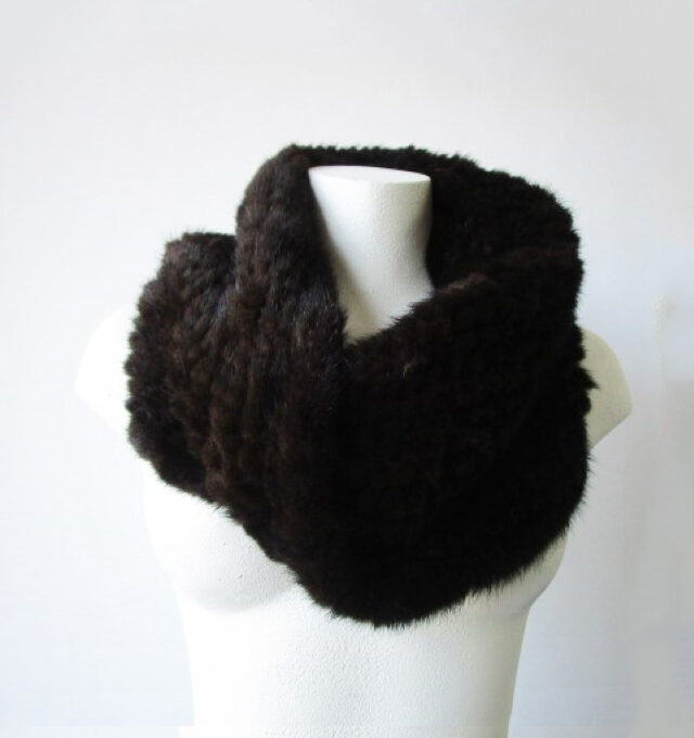 Knitted Mink Fur Tube Infinity Wrap Scarf Neck Warmer Black / Dark Ranch