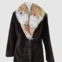 Sheared Beaver Fur Jacket Coat with Lynx Fur Collar Sz 6 Brown New